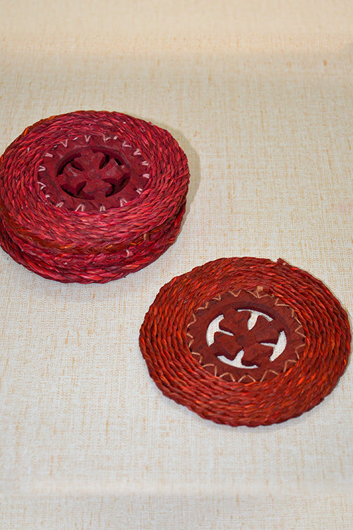 Sabai Grass & Wood Coasters Red (Set of 6)