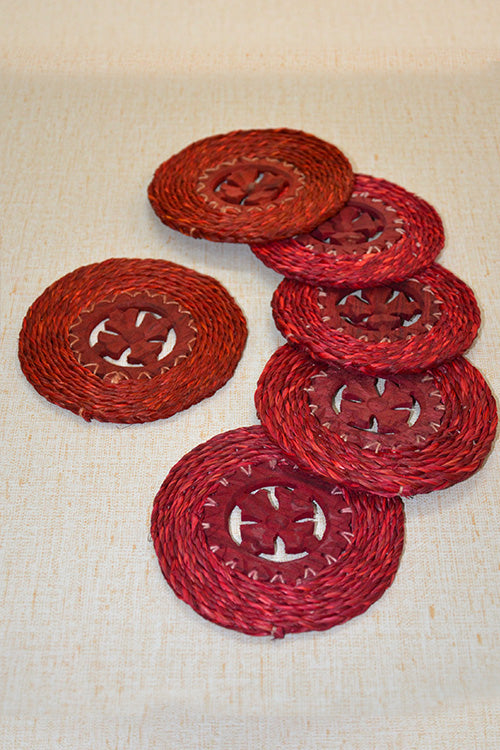 Sabai Grass & Wood Coasters Red (Set of 6)