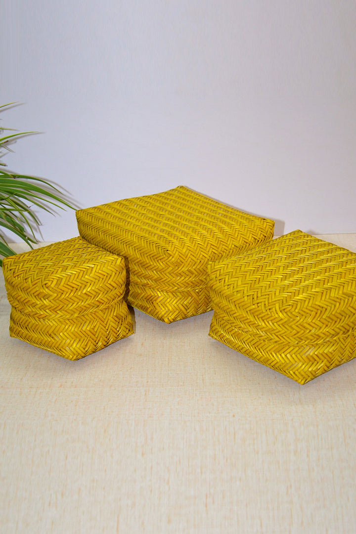 Sitalpati Gift & Utility Boxes Mustard (Set of 3)