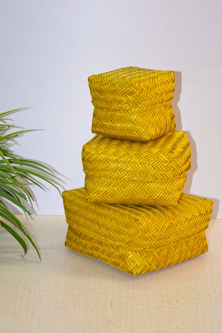 Sitalpati Gift & Utility Boxes Mustard (Set of 3)