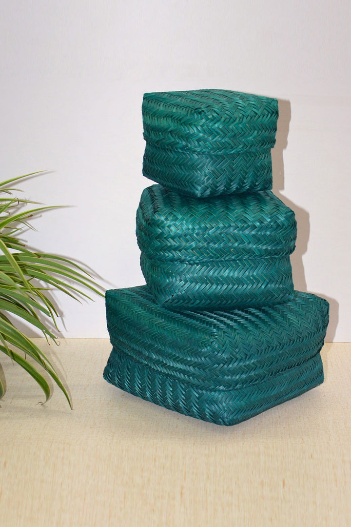 Sitalpati Gift & Utility Boxes Teal (Set of 3)