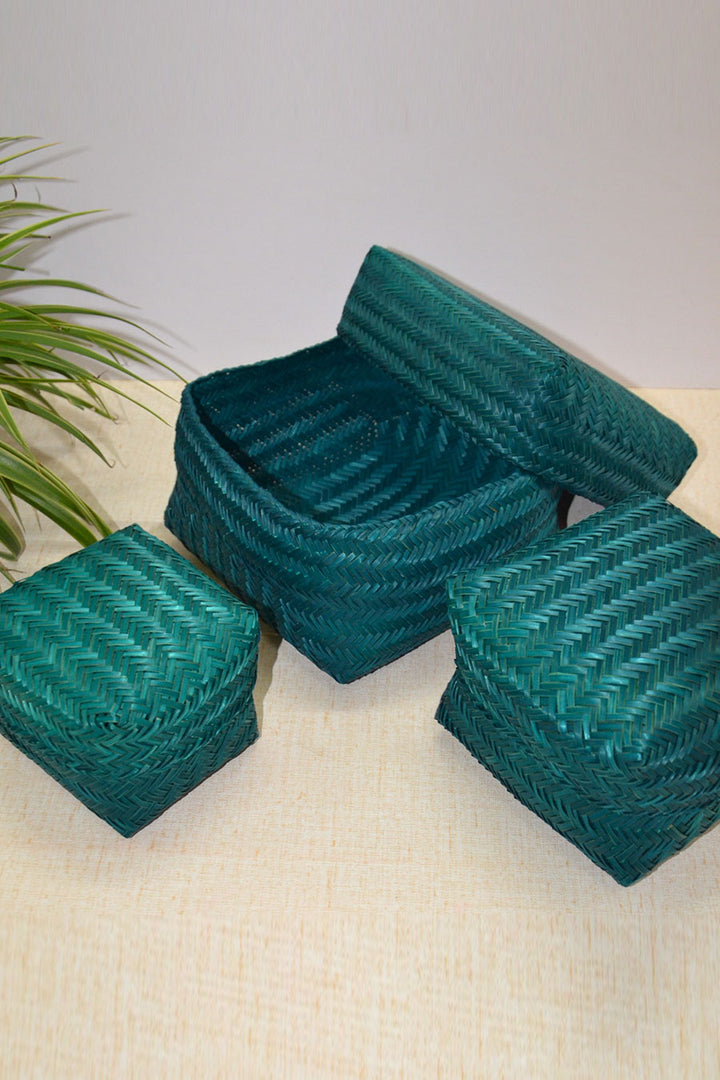 Sitalpati Gift & Utility Boxes Teal (Set of 3)