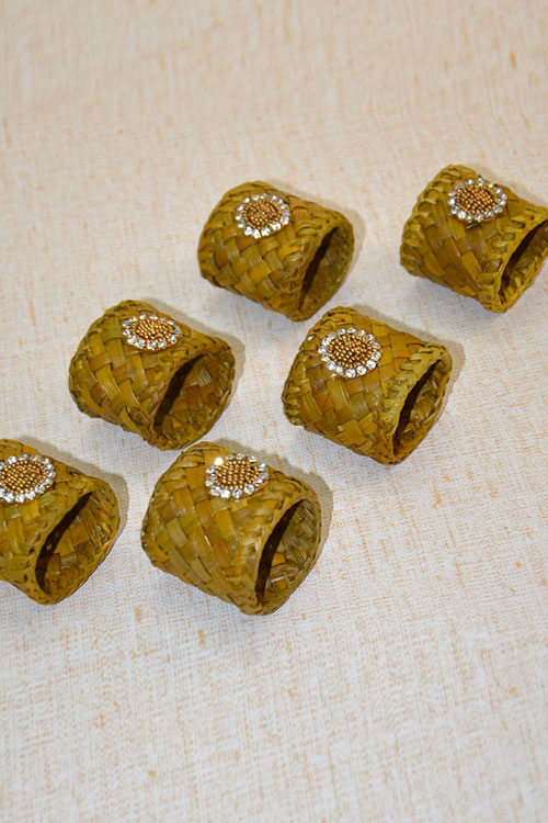 Screw Pine Napkin Rings Mustard (Set of 6)