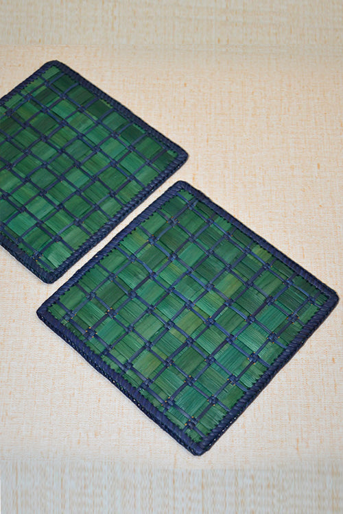 Screw Pine Square Trivets Green Blue (Set of 2)