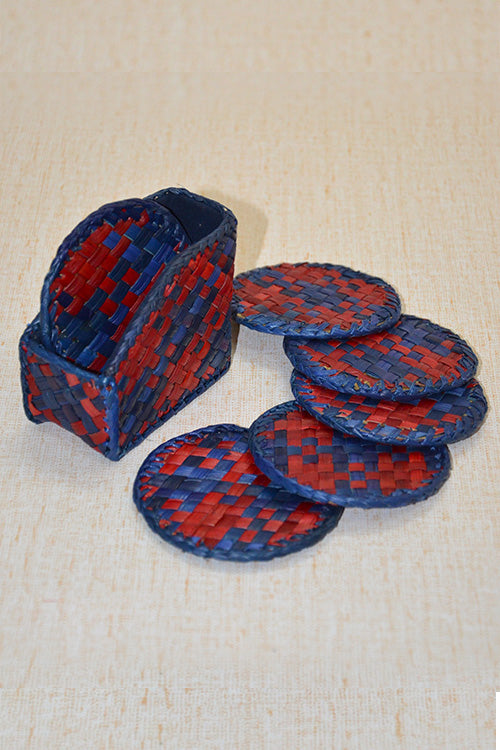 Screw Pine Tea Coasters Round (Red-Blue)