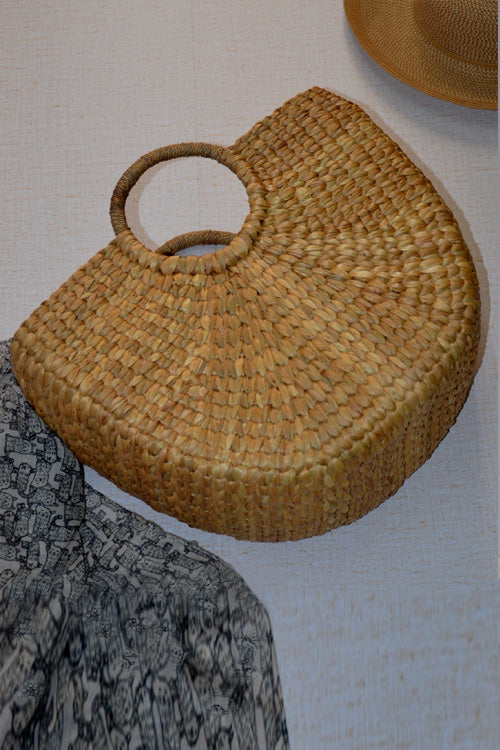 Water Hyacinth Half Moon Basket Bag Natural