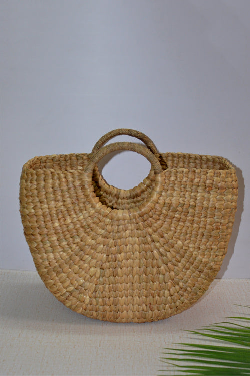 Water Hyacinth Half Moon Basket Bag Natural