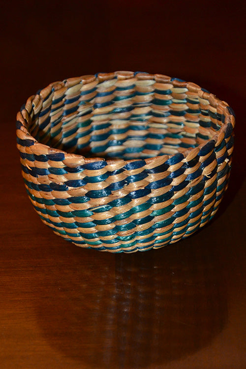 Water Hyacinth Round Trinket Basket Blue