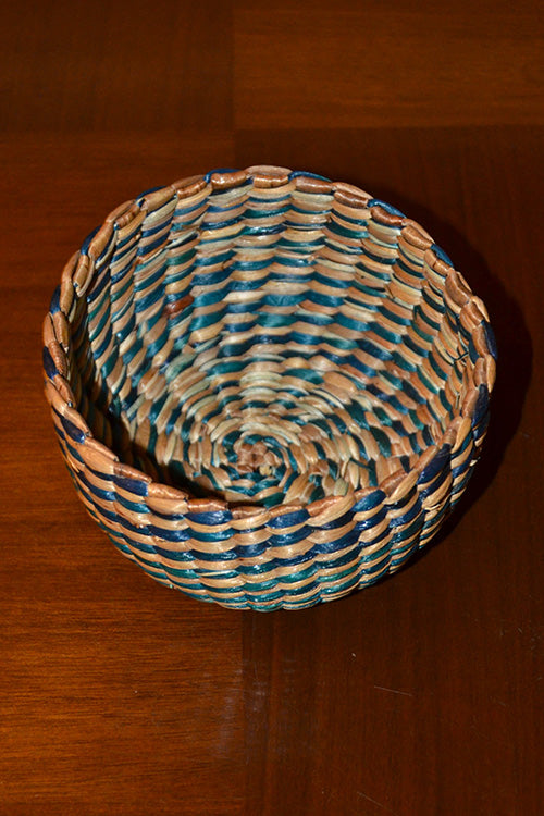 Water Hyacinth Round Trinket Basket Blue