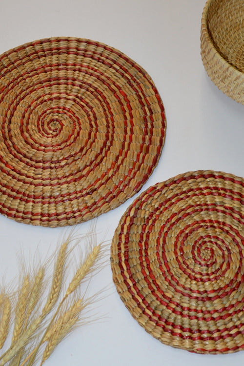 Water Hyacinth Wall Mats Maroon Natural (Set of 2)