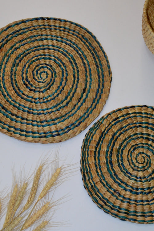 Water Hyacinth Wall Mats Blue Natural (Set of 2)