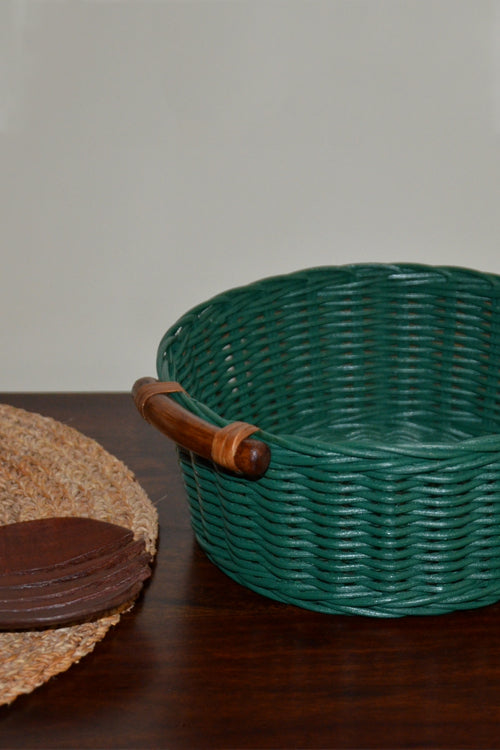 Rattan Round Bread & Utility Basket Teal