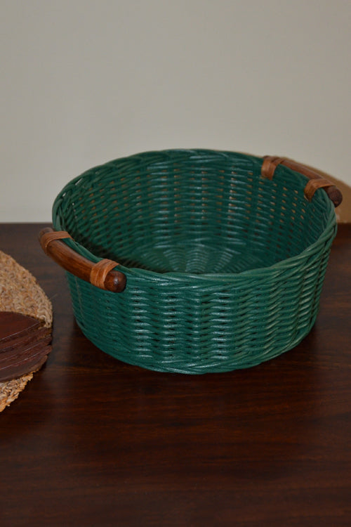 Rattan Round Bread & Utility Basket Teal