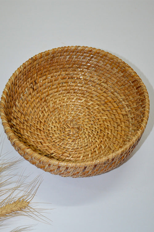 Cane Round Fruit & Utility Basket Bowl Natural