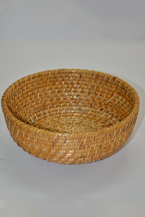 Cane Round Fruit & Utility Basket Bowl Natural