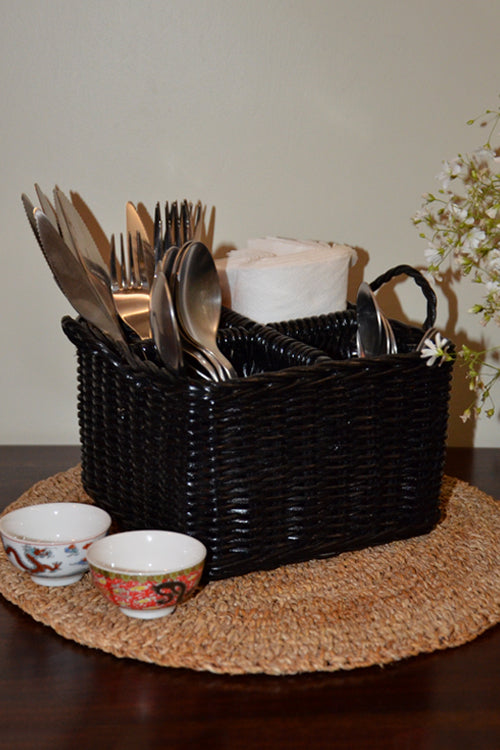 Rattan Cutlery Holder Charcoal