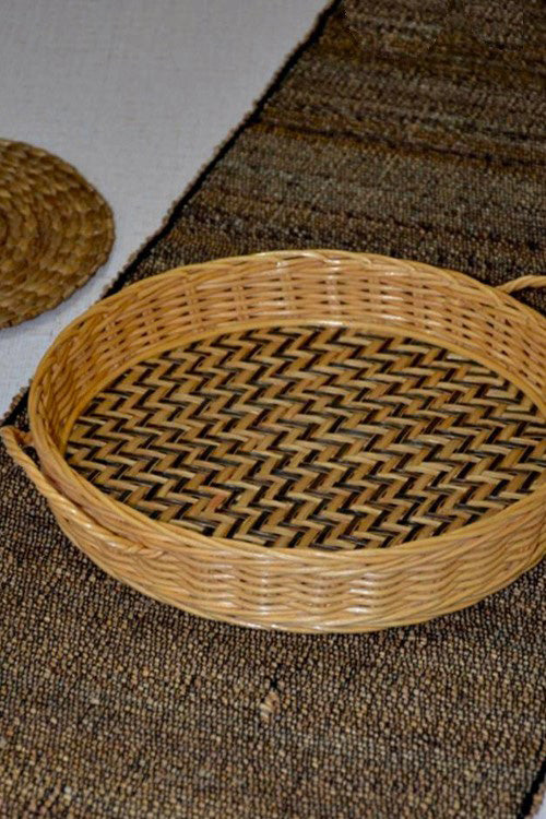 Rattan & Sitalpati Round Tray (Natural Black)