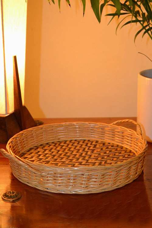 Rattan & Sitalpati Round Tray (Natural Black)