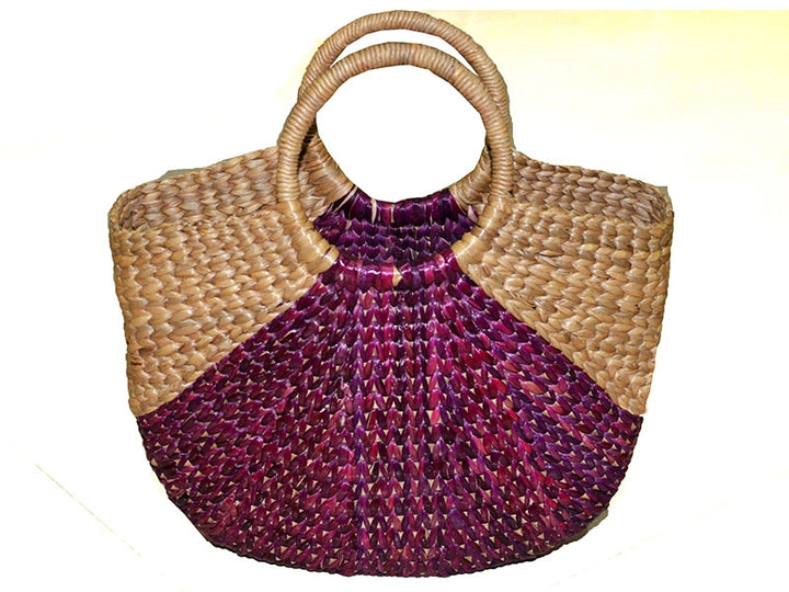 Water Hyacinth Designer Basket Bag Red Natural