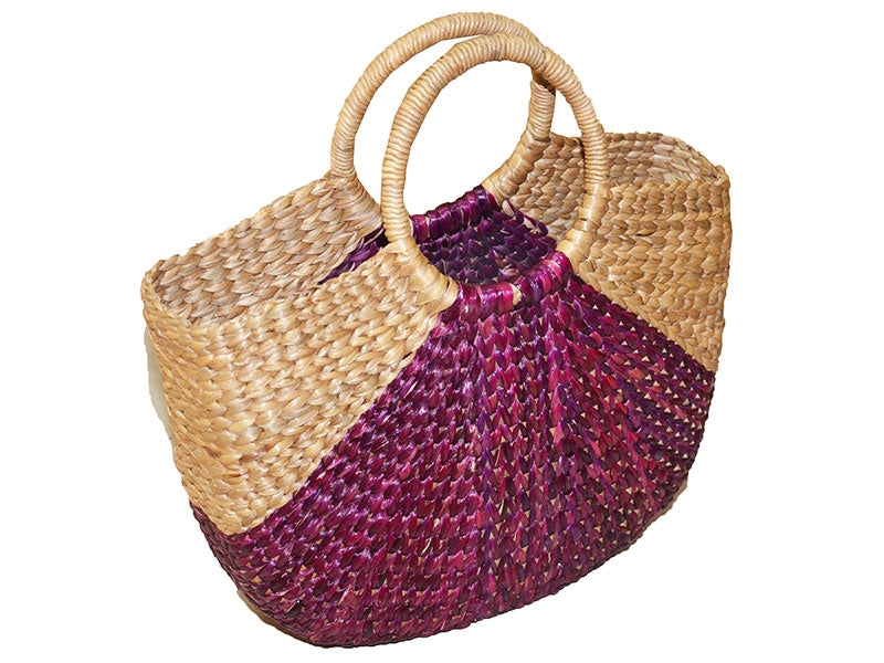 Water Hyacinth Designer Basket Bag Red Natural