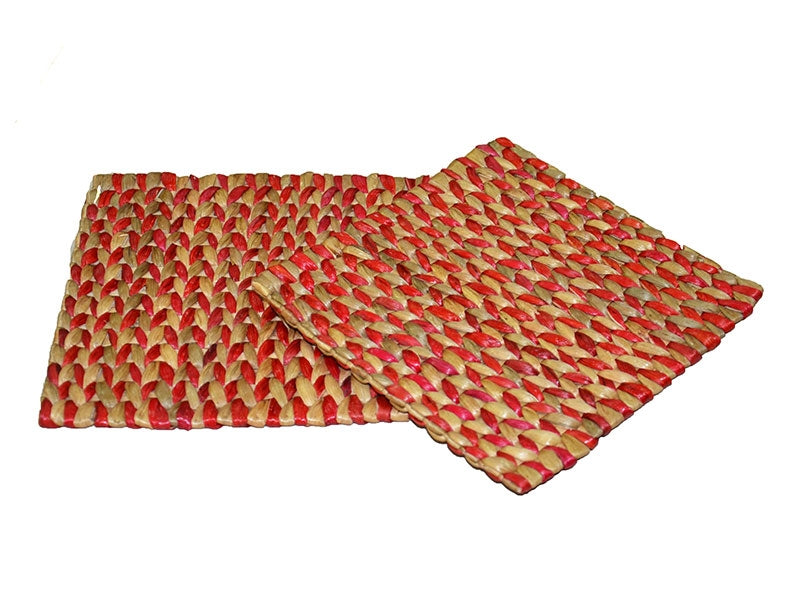 Water Hyacinth Square Trivets Red Natural (Set of 2)