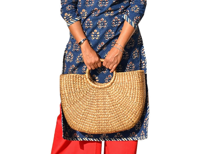 Water Hyacinth Half Moon Basket Bag Natural